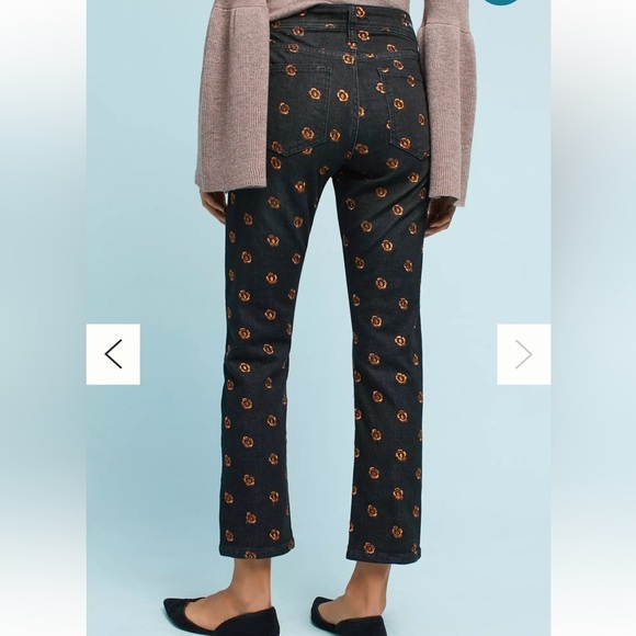 Pilcro and the Letterpress Black Straight-Leg Jeans with Orange Floral Dot Print - Picture 2 of 8